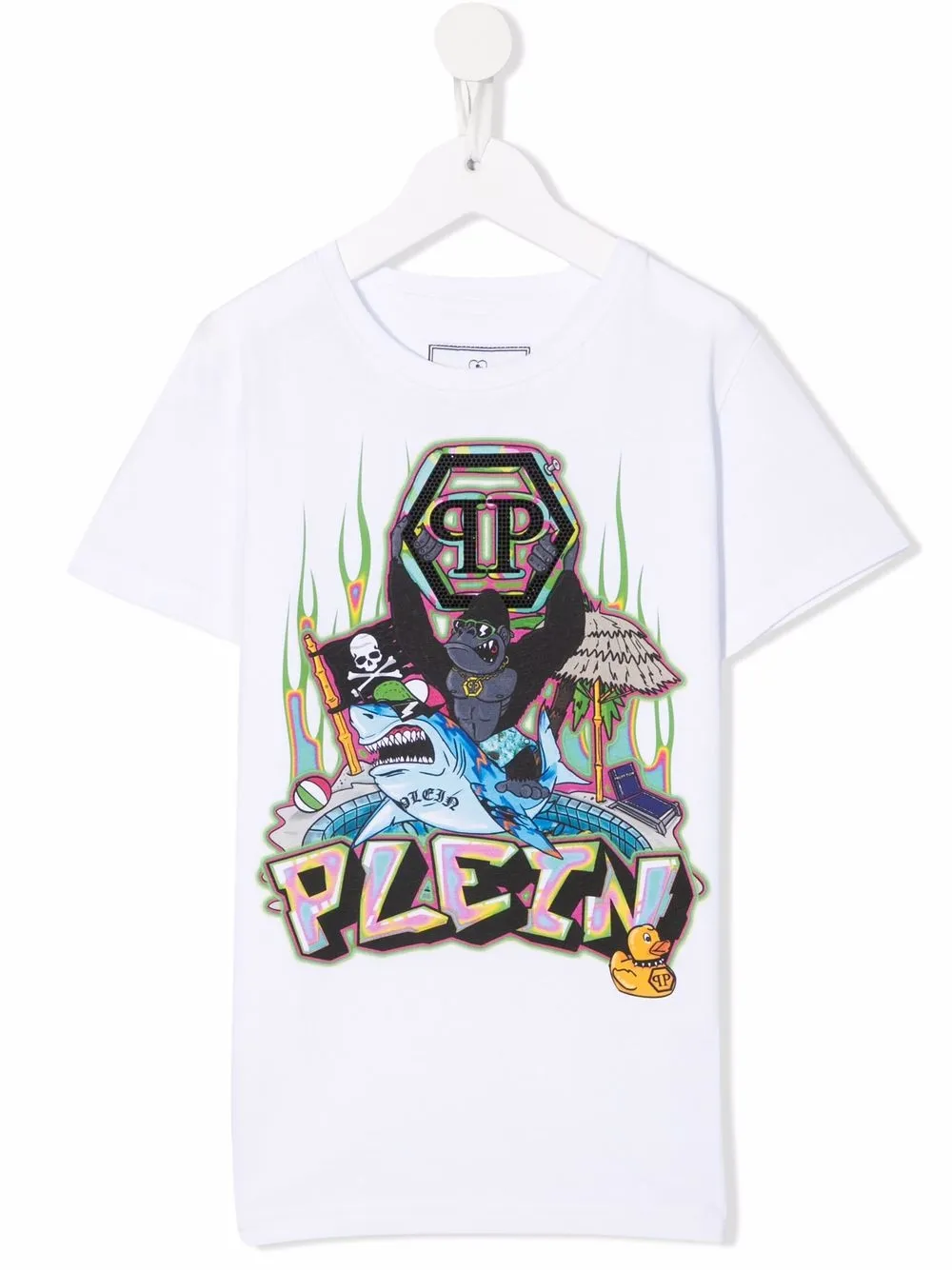 

Philipp Plein Junior playera con logo gráfico estampado - Blanco