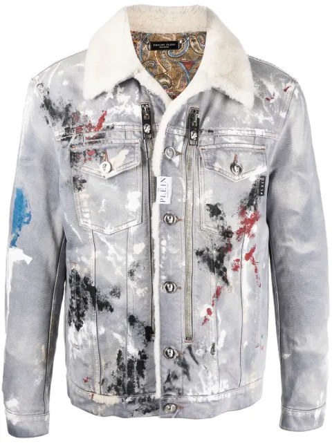 Philipp Plein veste en jean à imprimé effet peinture