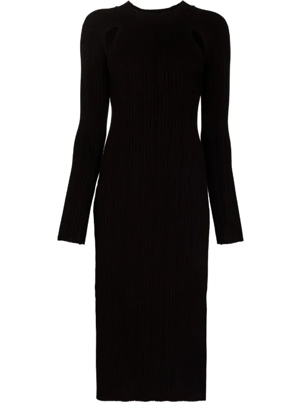 LVIR Cut-Out Ribbed-knit Midi Dress - Black