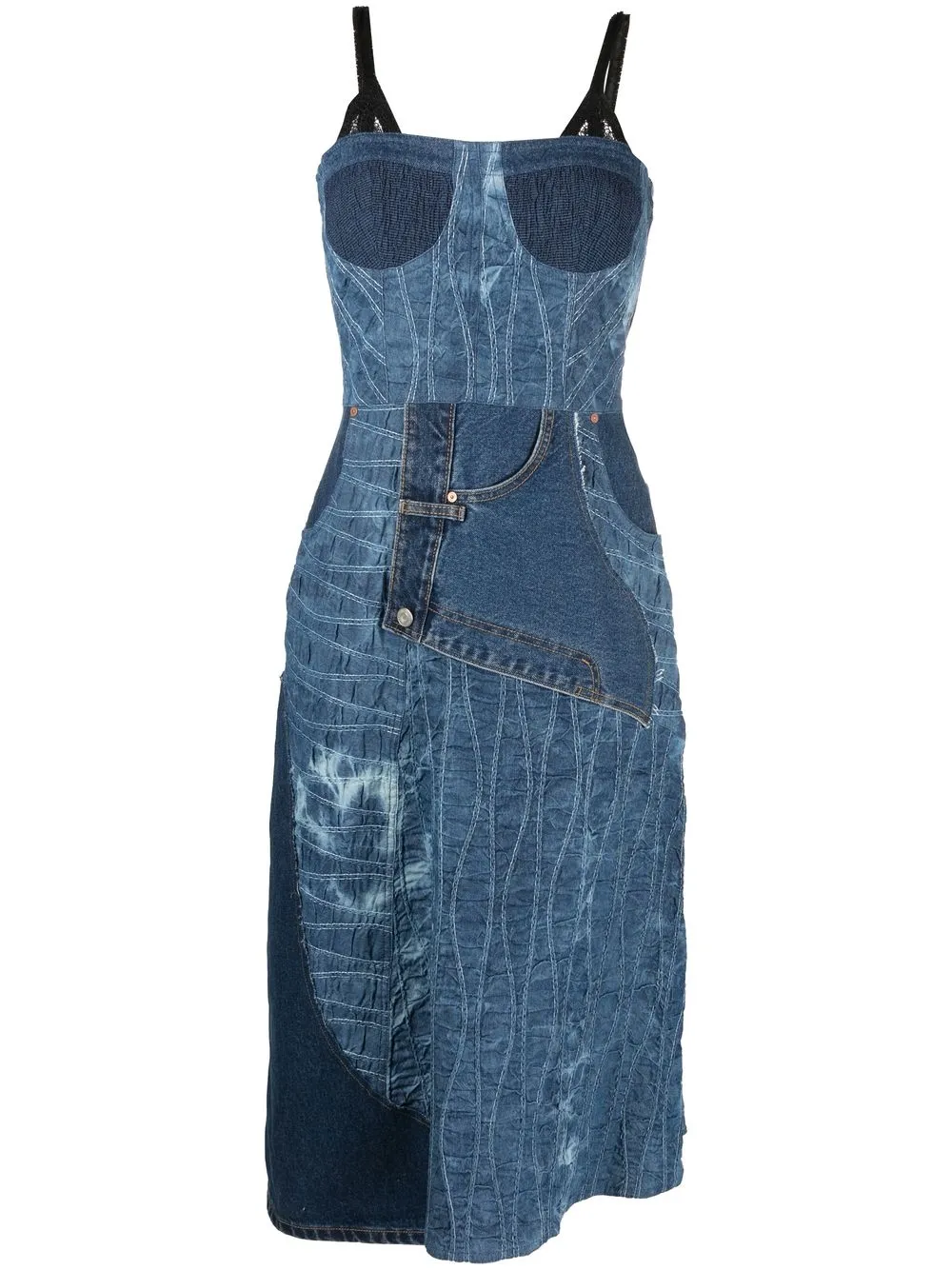 

Andersson Bell vestido midi de mezclilla con diseño patchwork - Azul