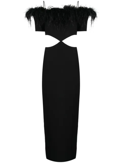 RASARIO feather-trim off-shoulder dress