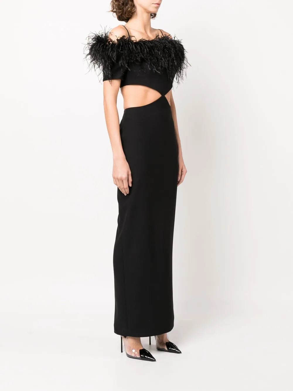  Rasario Feather-trim Off-shoulder Dress - Black 
