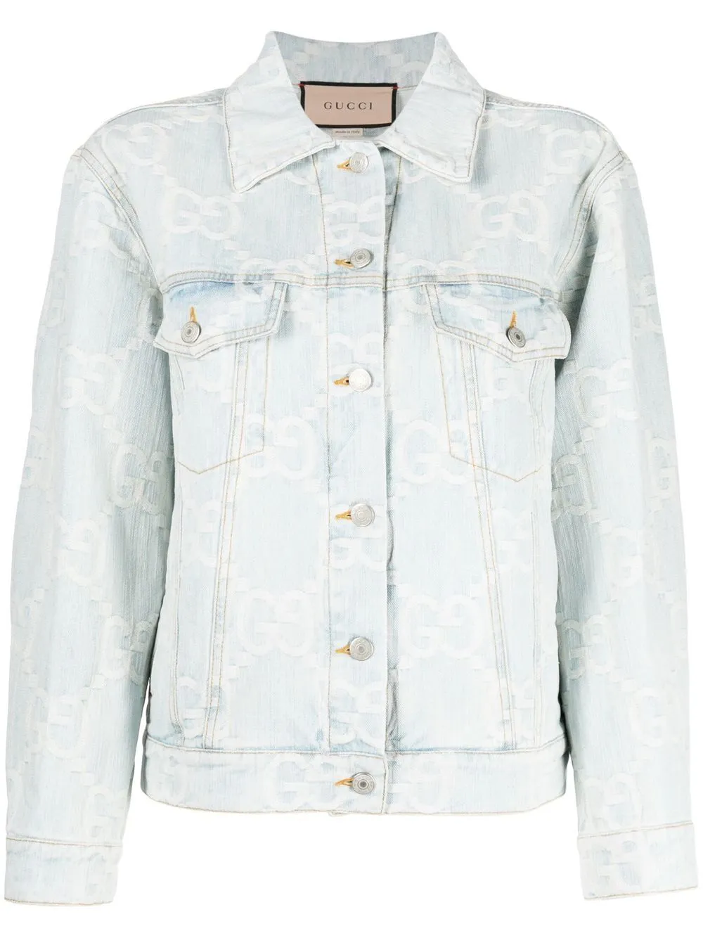 Gucci GG monogram pattern Embroidered Denim Jacket Blue FARFETCH UK