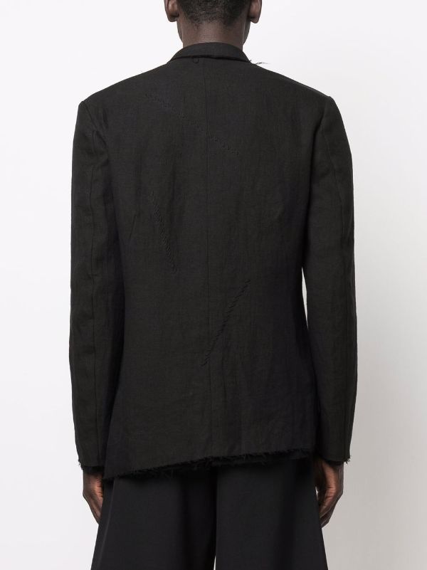Yohji Yamamoto - Single-Breasted Linen Blazer - Men - Linen/Flax/Rayon/Cotton - 2 - Black