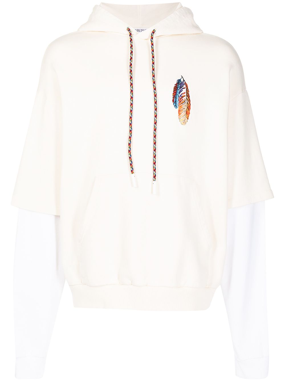 feather embroidery layered-sleeve hoodie