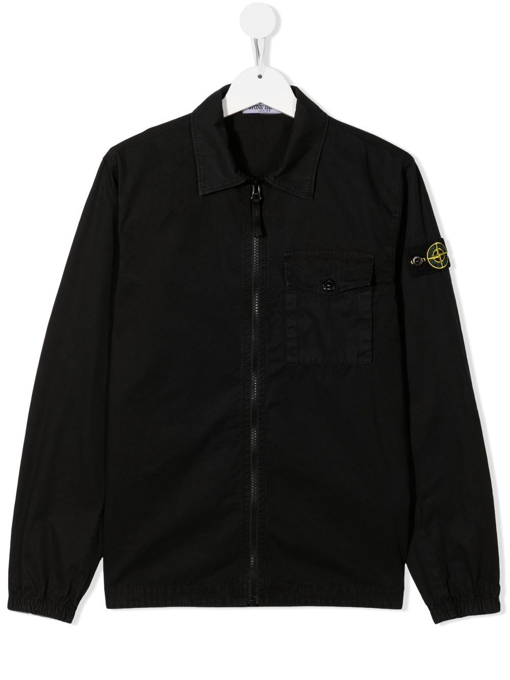 Stone Island Junior Kids' Logo-patch Zip-up Shirt In Black