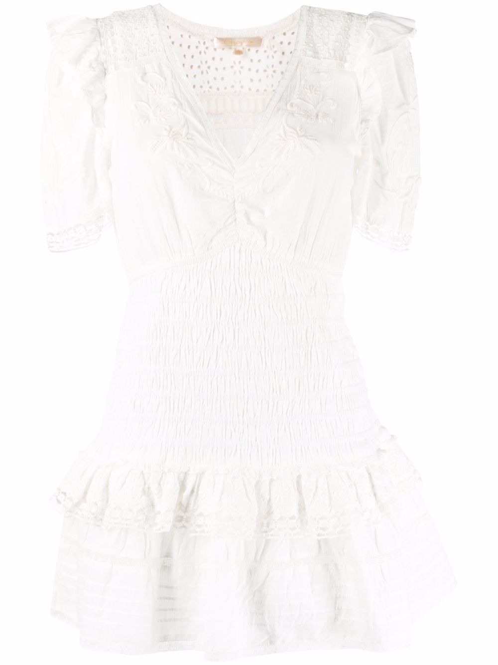 

LoveShackFancy vestido corto fruncido - Blanco