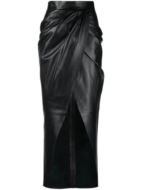 Balmain draped leather wrap skirt
