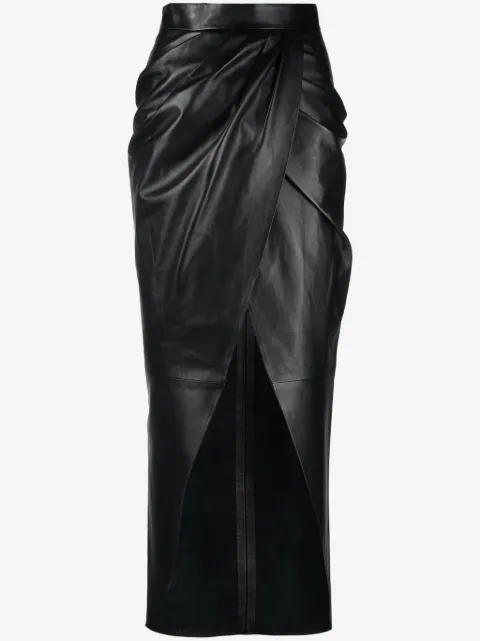 Balmain draped leather wrap skirt