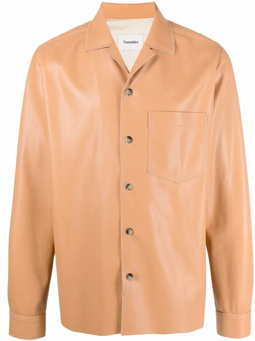 

Nanushka notched-collar faux-leather shirt - Orange