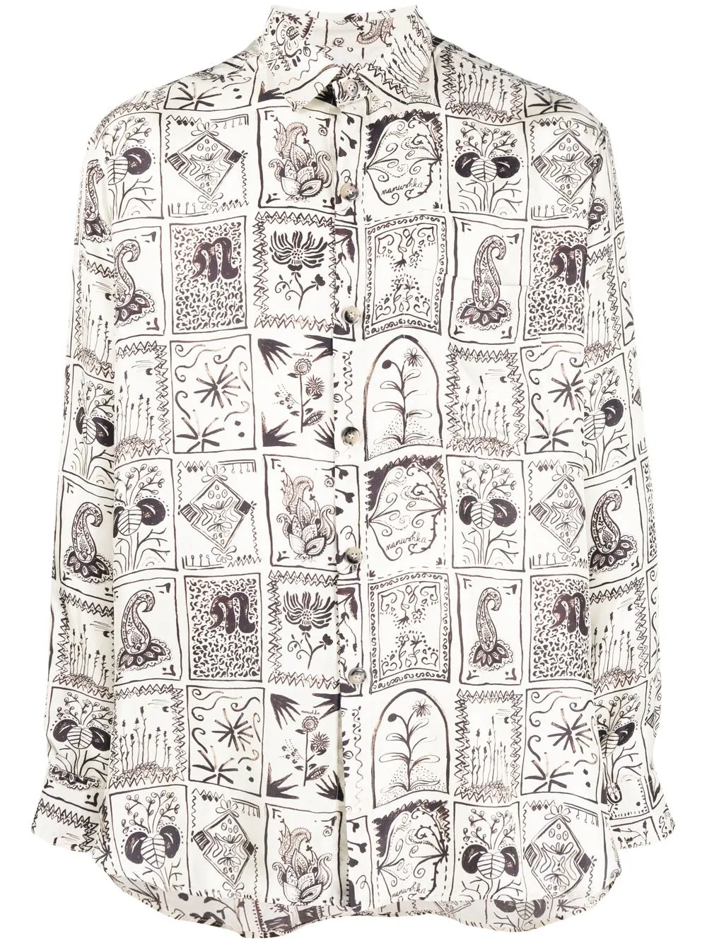 

Nanushka sketch-print long-sleeve silk shirt - Neutrals