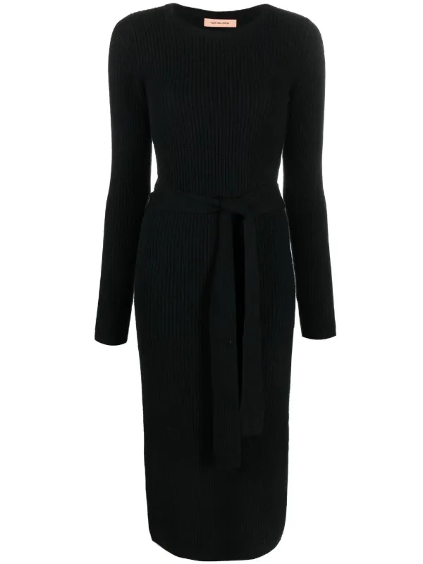 Yves Salomon Ribbed-knit Midi Dress in Black