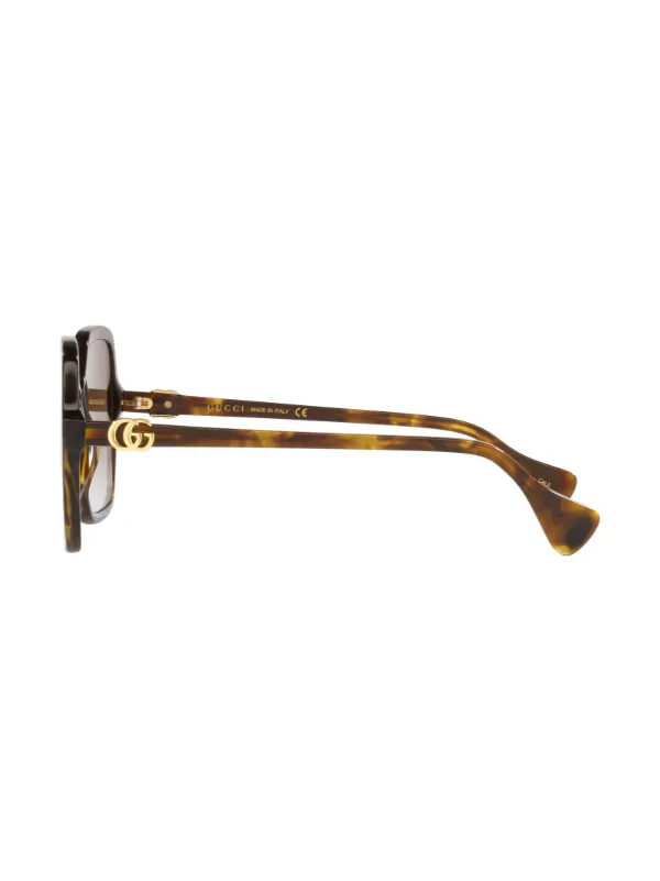 GUCCI EYEWEAR スクエアフレーム トータスシェル アセテート Gucci Eyewear トータスシェル スクエアサングラス | ブラウン