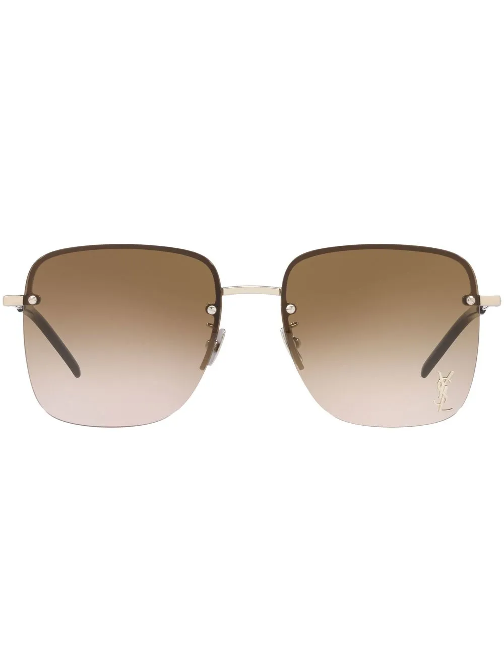 Saint Laurent Monogram Square Half-rim Sunglasses In Brown
