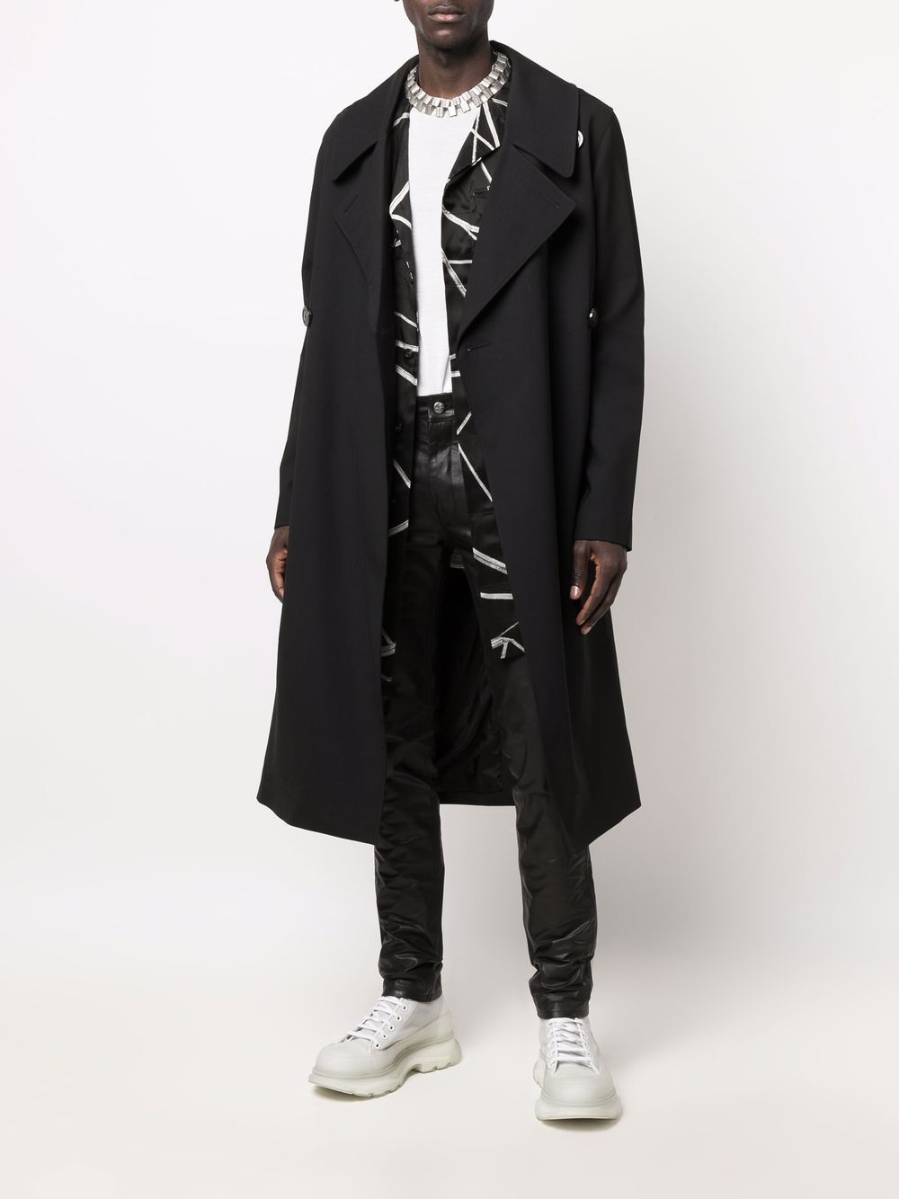 wide-lapel trench coat