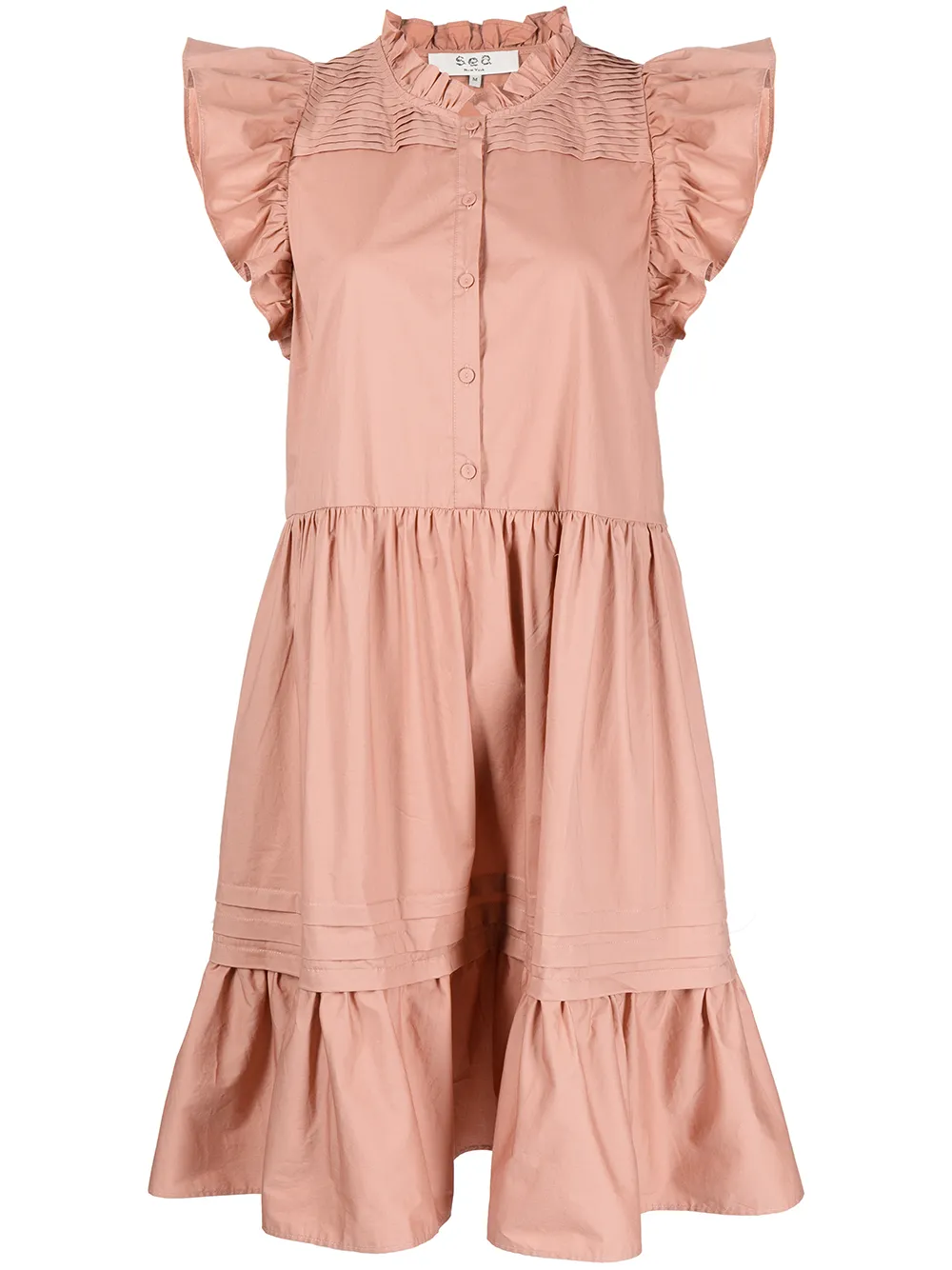 

Sea vestido camisero con volantes - Rosado