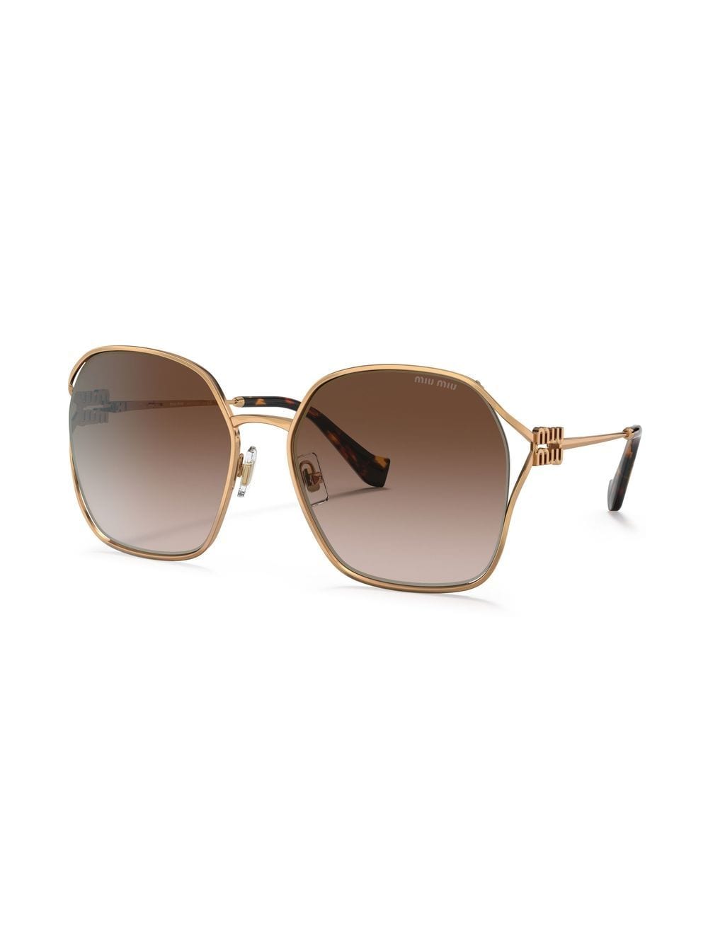 Shop Miu Miu Metallic Round-frame Sunglasses In Gold