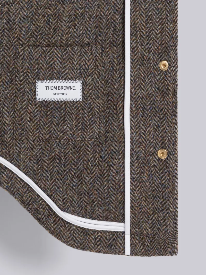 Herringbone Contrast Yoke Snap Front Shirt Jacket Thom Browne Official