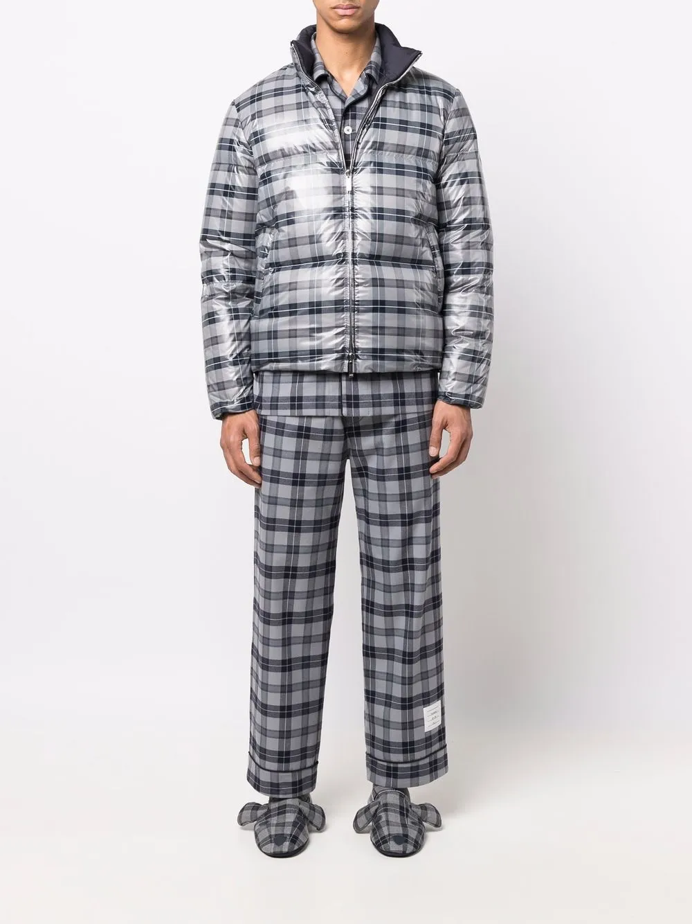 Thom Browne Tartan Pattern Flannel Set In Grey