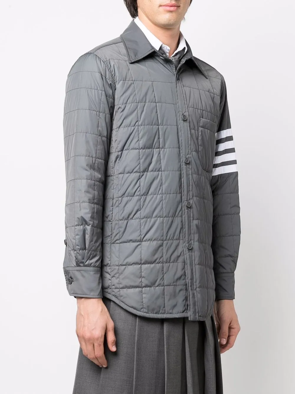 Shop Thom Browne 4-bar Stripe Padded Shirt Jacket In Grey