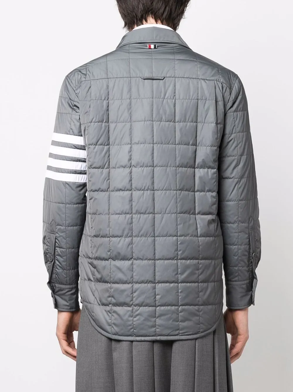 Shop Thom Browne 4-bar Stripe Padded Shirt Jacket In Grey