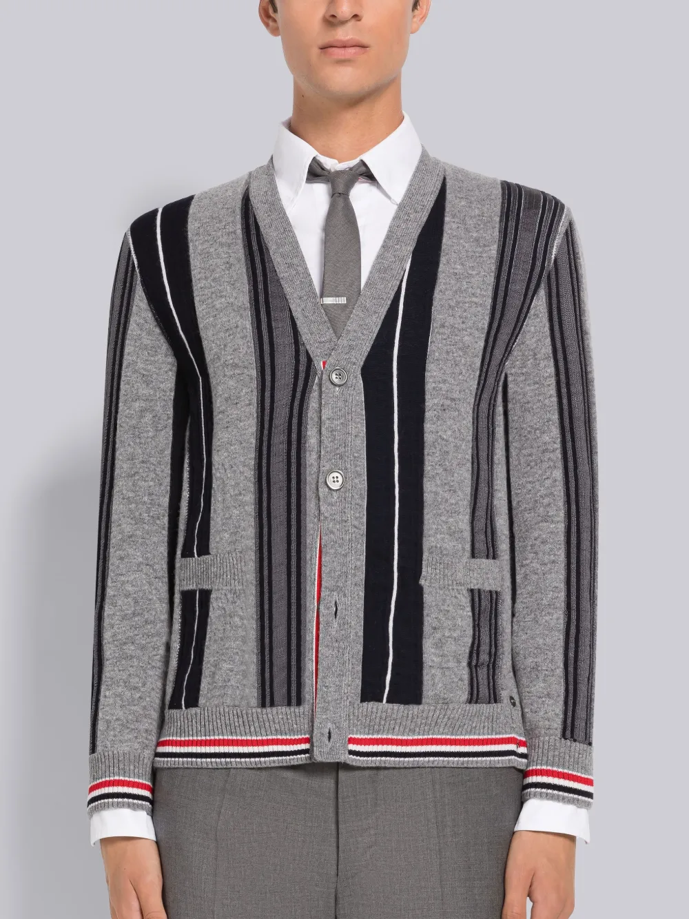 THOM BROWNE STRIPE JACQUARD CARDIGAN