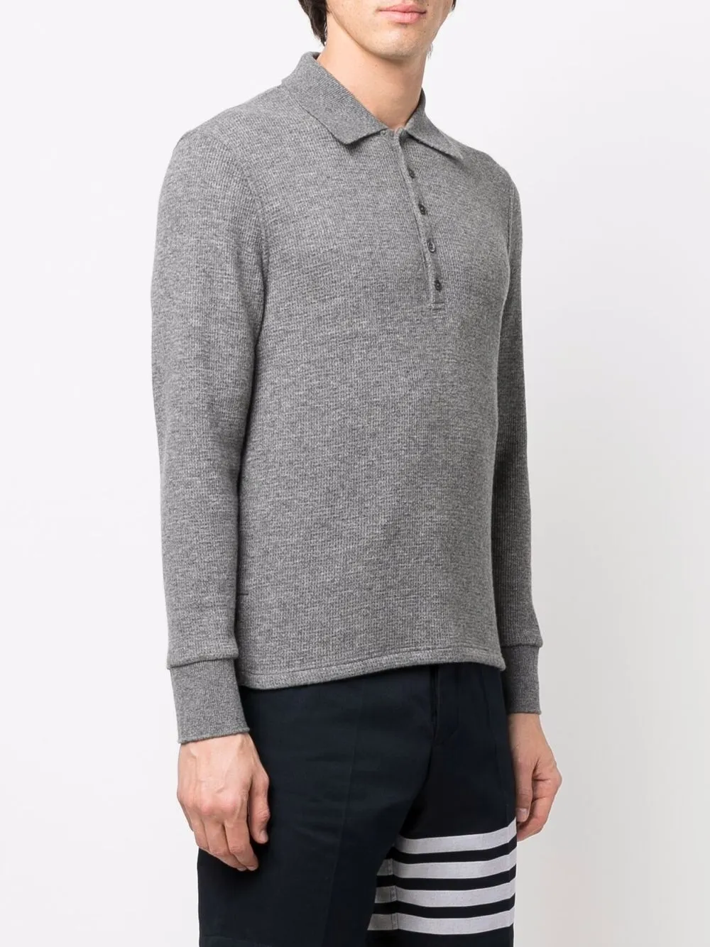 Thom Browne Long-sleeve Polo Shirt In Grey