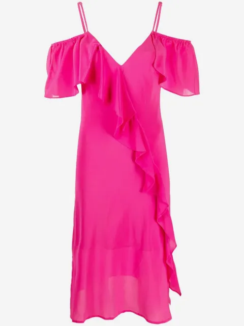 Gold Hawk ruffle-detail V-neck dress