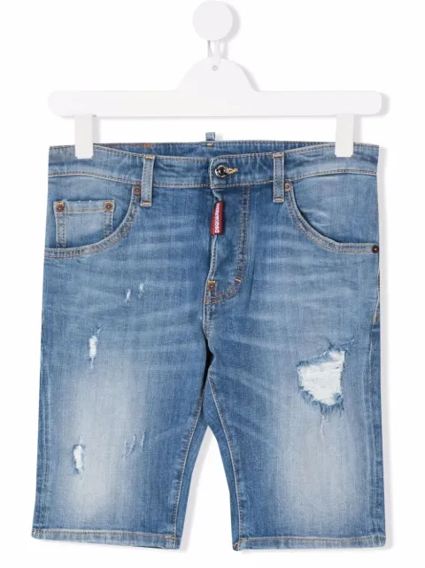 Dsquared2 Kids شورت جينز بتأثير ممزق
