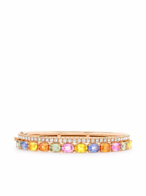 Pragnell 18kt rose gold Rainbow sapphire diamond bangle bracelet