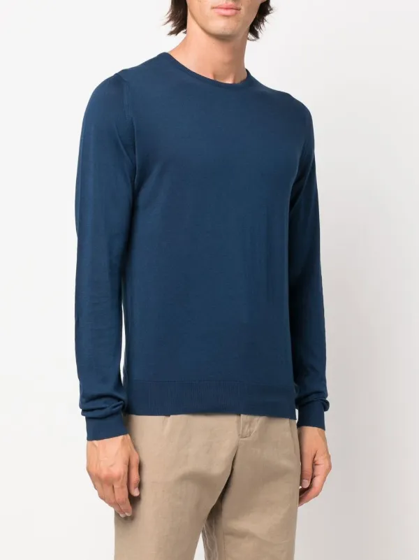 John Smedley Round Neck Knit Jumper | Blue | FARFETCH IN