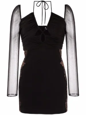 chinese dress ladies Self-Portrait - Black Lace Crystal Mini Dress