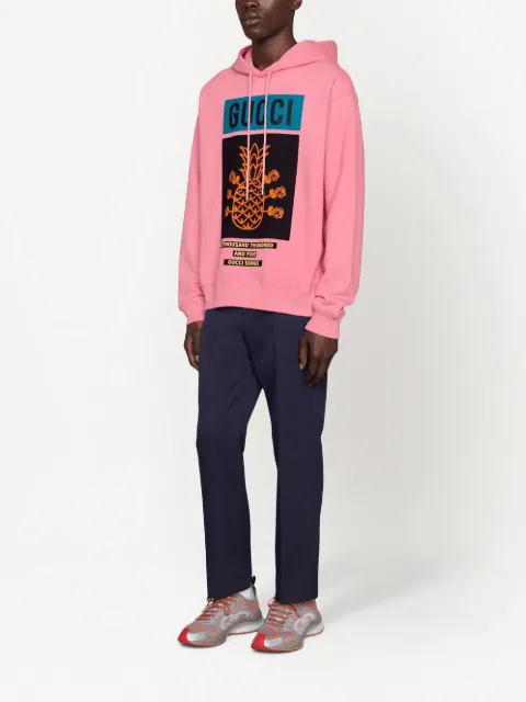 Shop Gucci Bee-print cotton hoodie with 