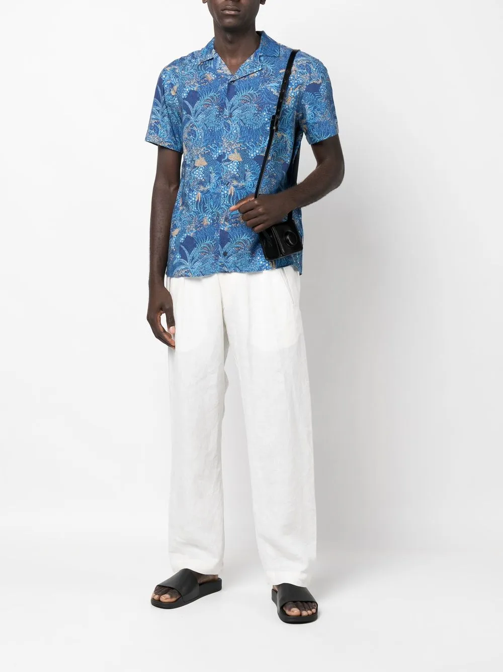  Orlebar Brown Travis Hemd Mit Tropicana Print   Blau 