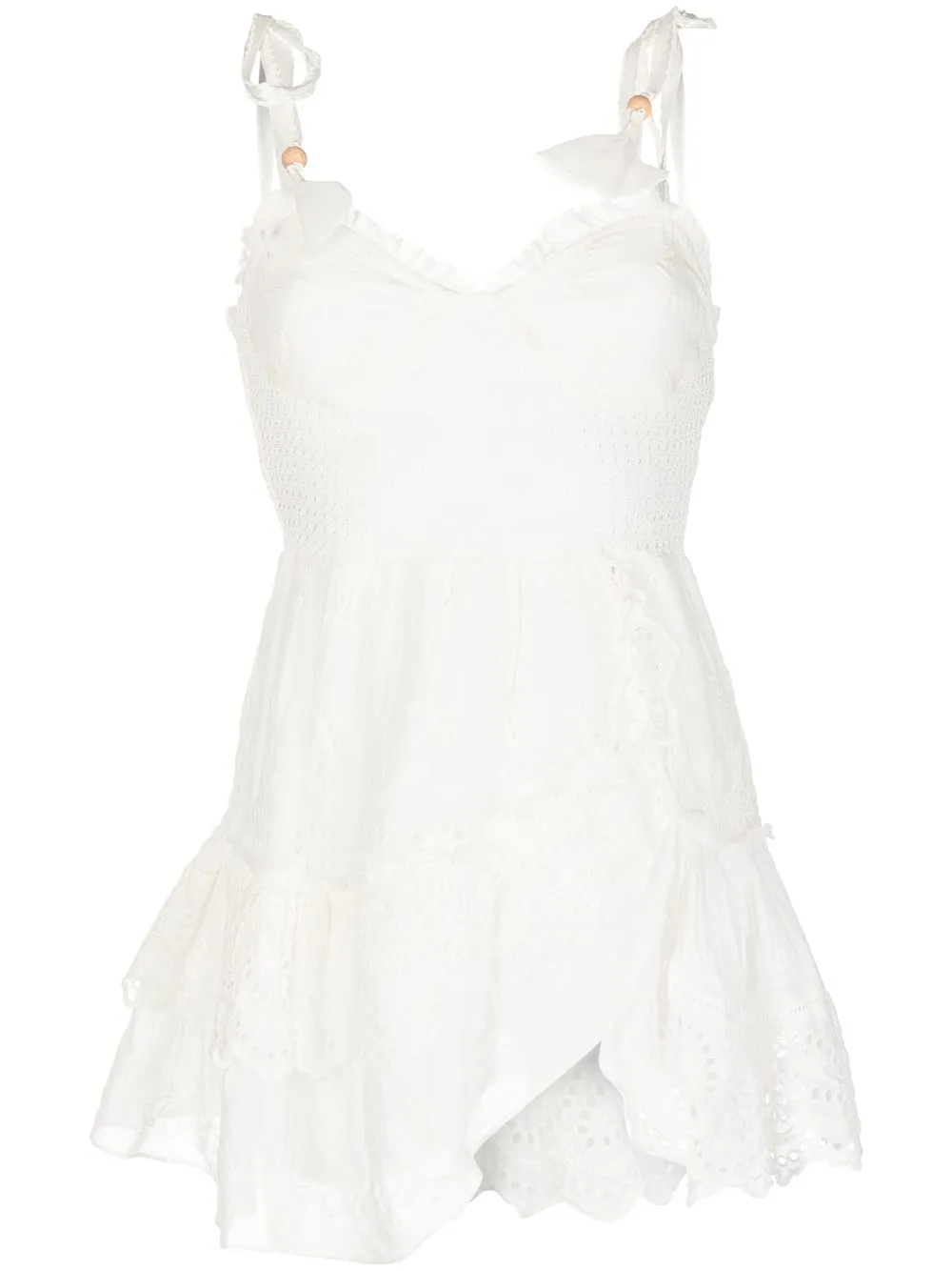 

LoveShackFancy vestido corto con ribete de crochet - Blanco