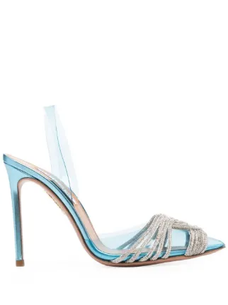 Aquazzura rhinestone embellished sling back Stilettos Farfetch
