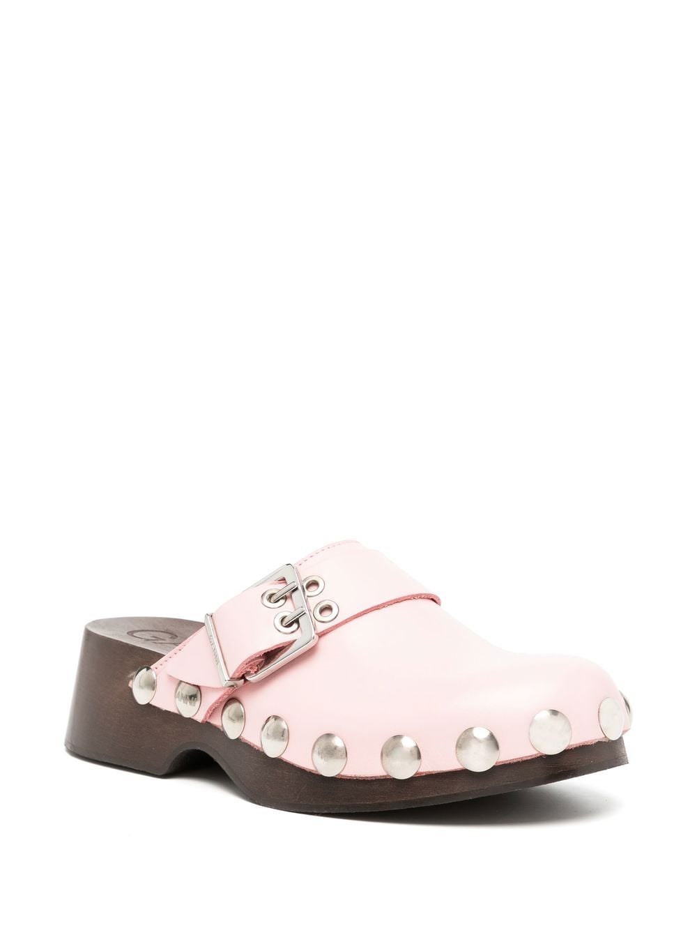 Shop Ganni Stud-detail Leather Mules In Rosa