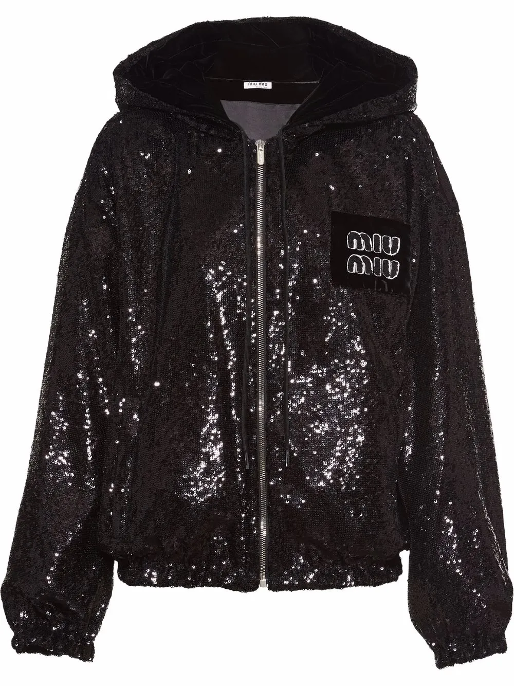 

Miu Miu sequinned logo-patch zipped hoodie - Black