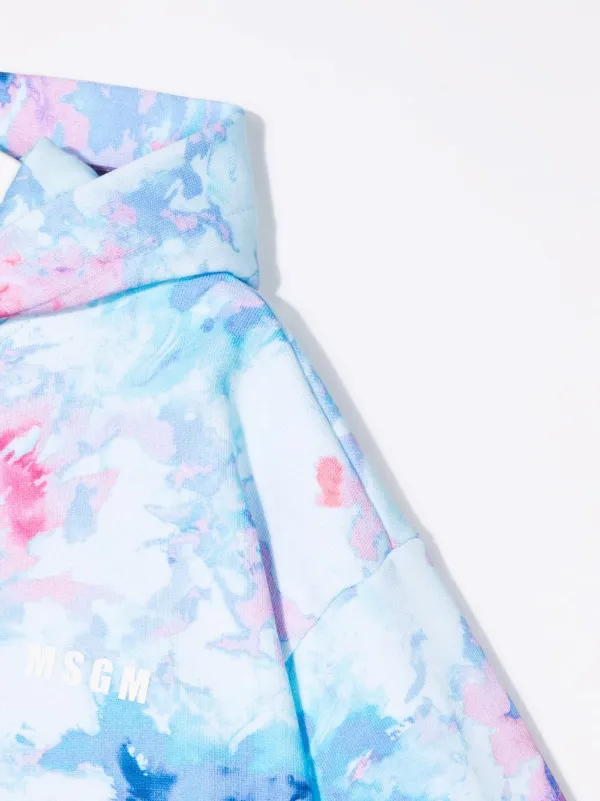 MSGM Kids tie-dye Print Cotton Hoodie | Blue | FARFETCH OM