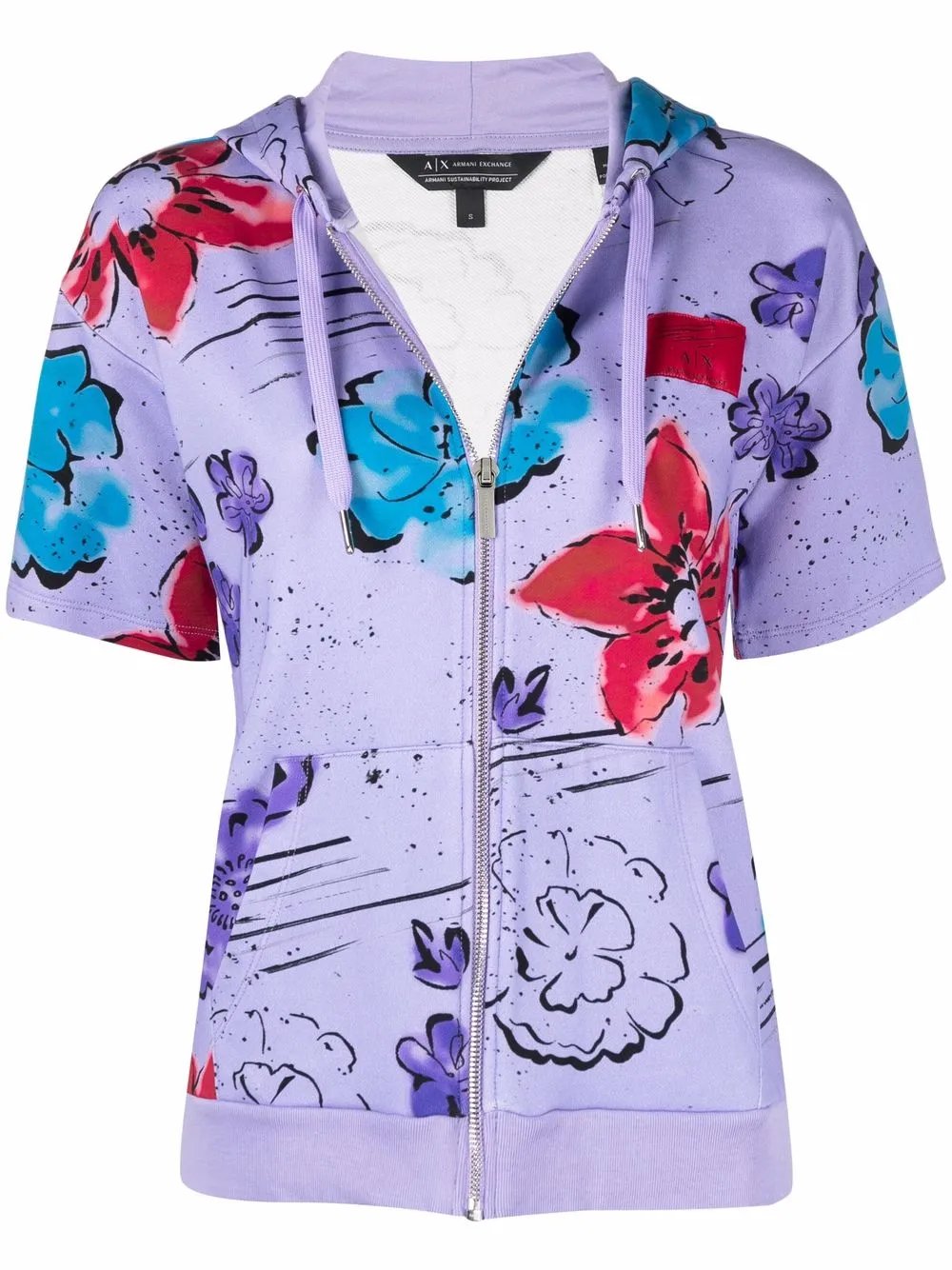 

Armani Exchange floral-print short-sleeve hoodie - Purple