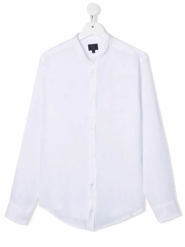 Fay Kids TEEN Linen band-collar Shirt 