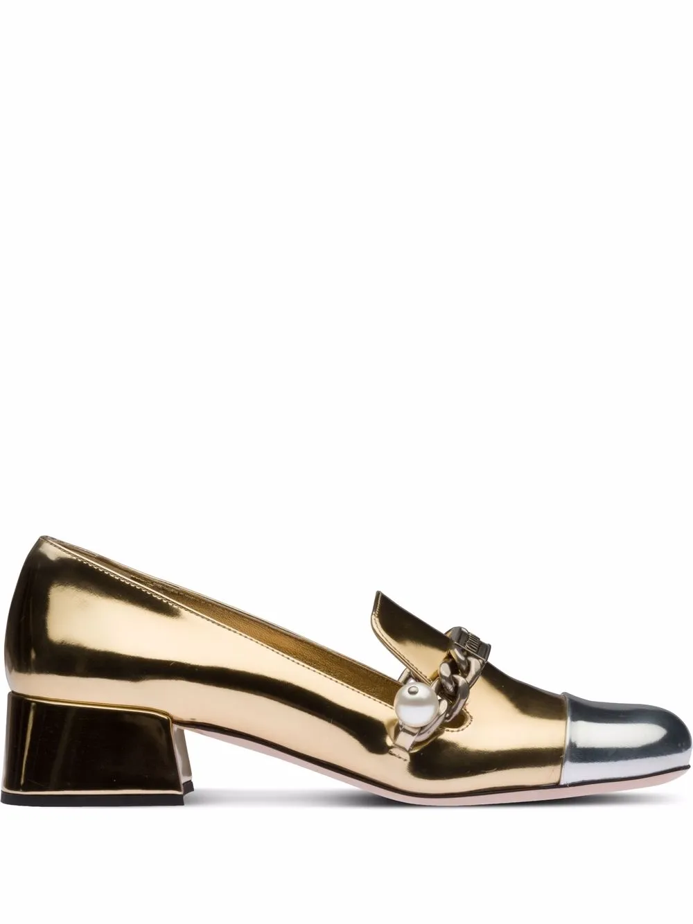 

Miu Miu mocasines metalizados - Dorado