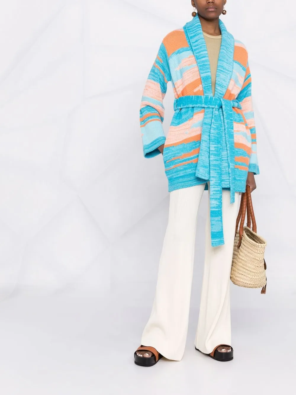 Canessa intarsia-pattern cardi-coat