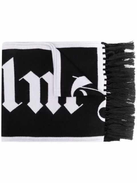 Palm Angels fringed logo-knit scarf