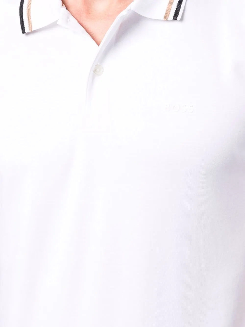 Stripe-Collar Short Sleeved Polo Shirt