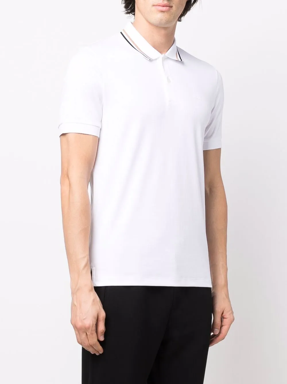 Stripe-Collar Short Sleeved Polo Shirt