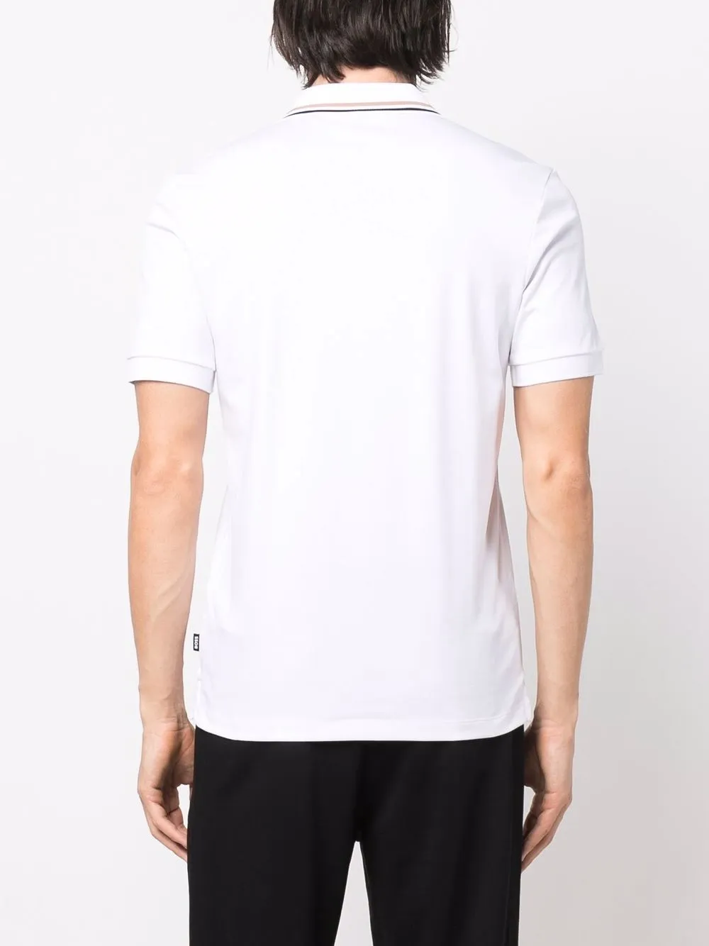 Stripe-Collar Short Sleeved Polo Shirt
