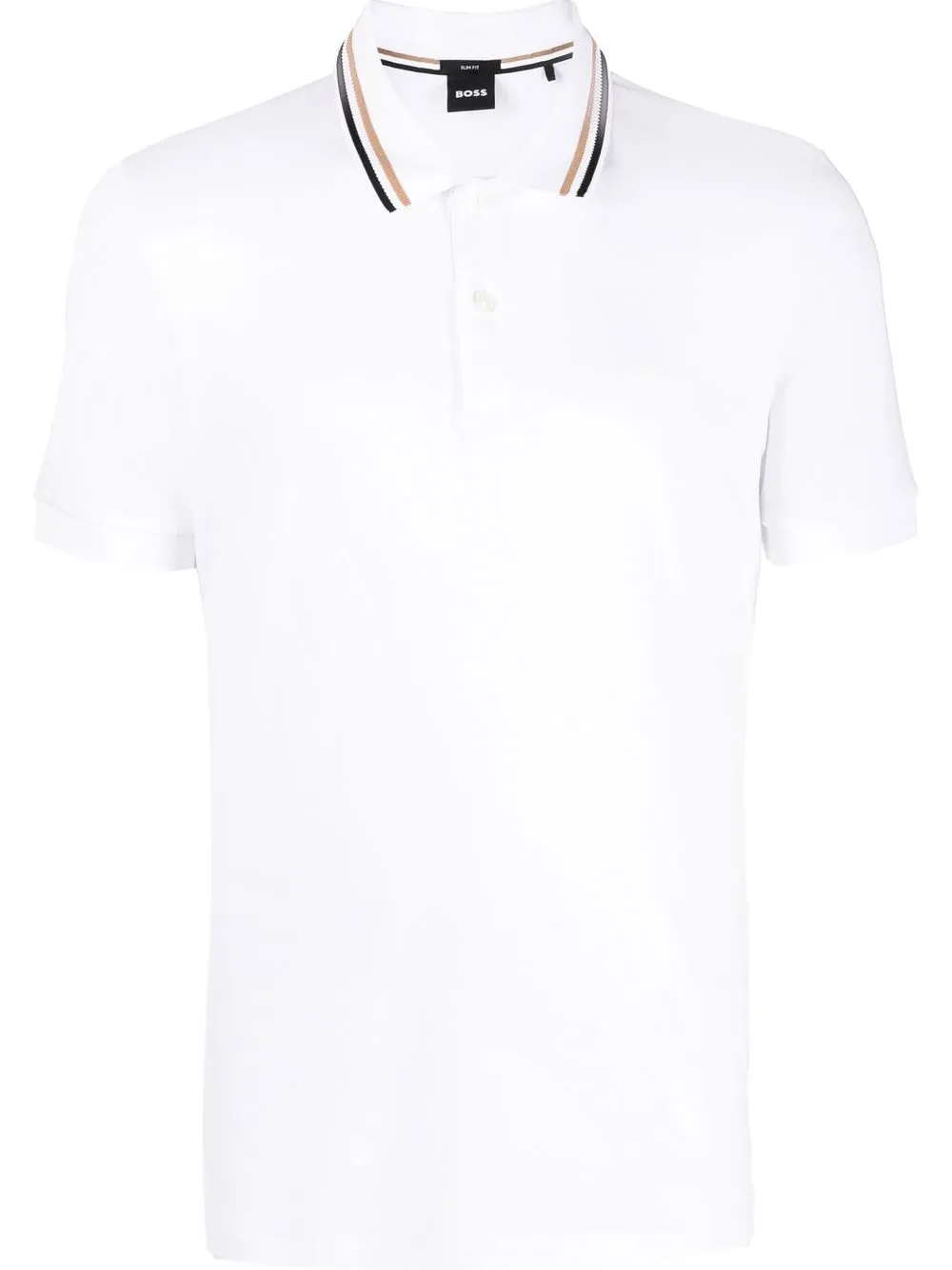 

BOSS stripe-collar short sleeved polo shirt - White