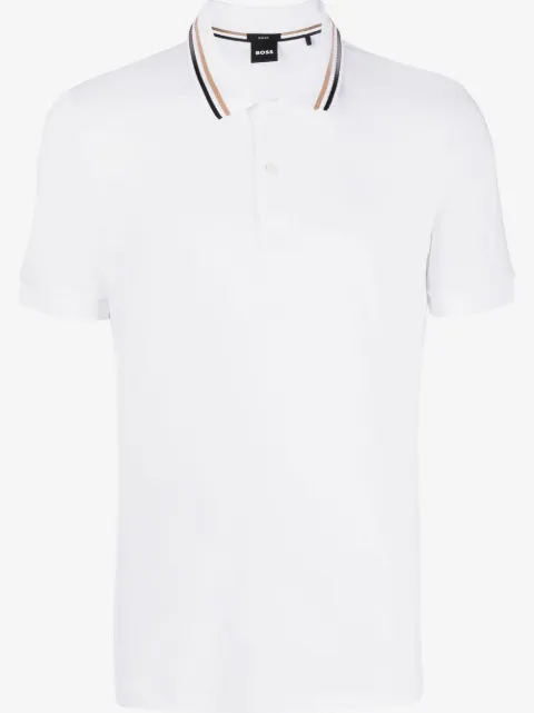 BOSS stripe-collar short sleeved polo shirt