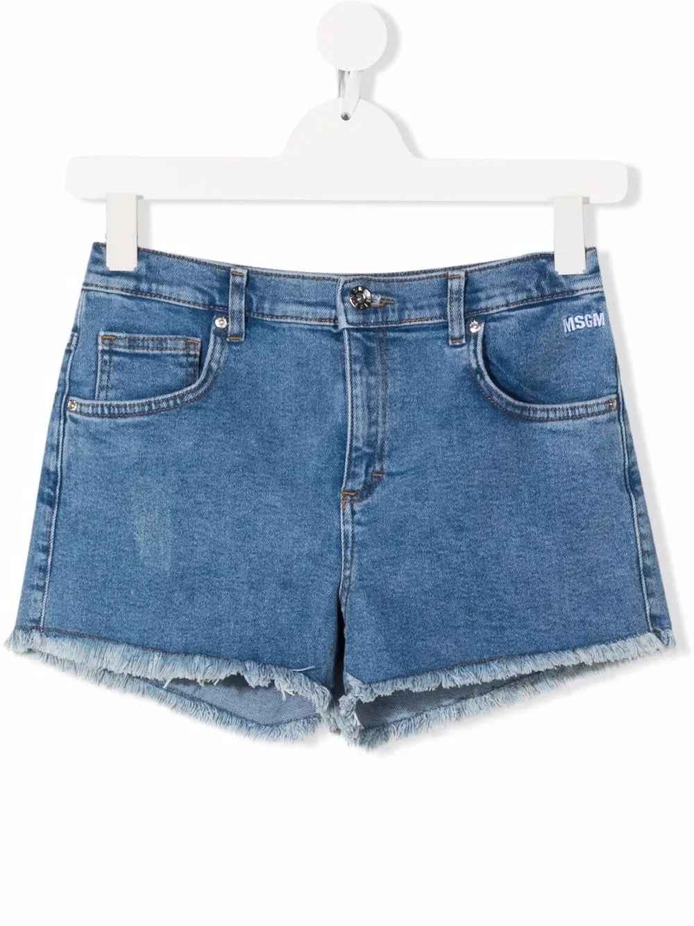 

MSGM Kids shorts de mezclilla con dobladillo de flecos - Azul